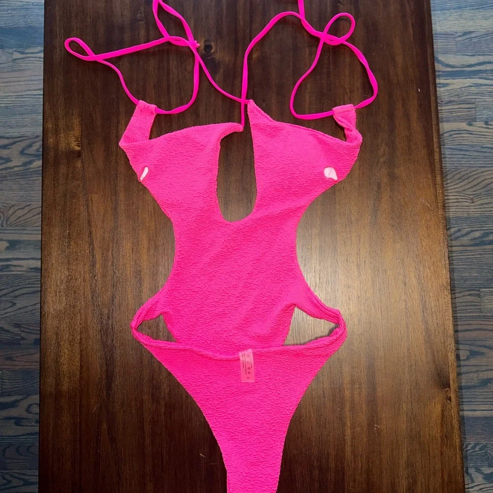 Hot Pink One-Piece Cutout Swimsuit - Picture 2 of 3